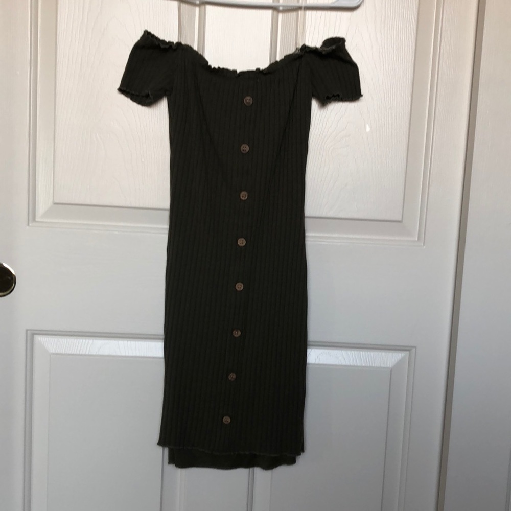 Rue21 Ribbed Green Bodycon Off the Shoulder, Size Small